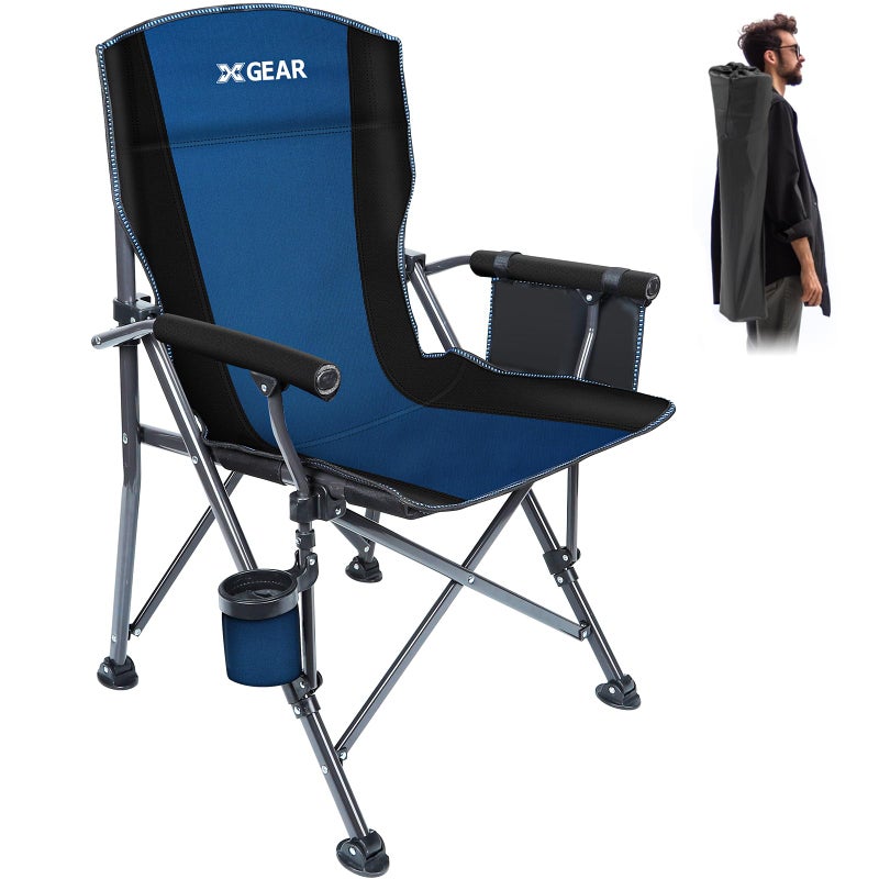 XGEAR Portable Camping Chair for Adutls - Heavy Duty Outdoor Camp Chairs - Folding Lawn Chair with Padded Hard Armrest Cup Holder Storage Pocket - Collapsible for Outdoor Fishing Garden - Image 1